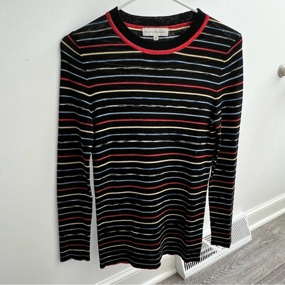 White+Warren Striped Crew Neck Top, Size: S - Picture 1 of 5